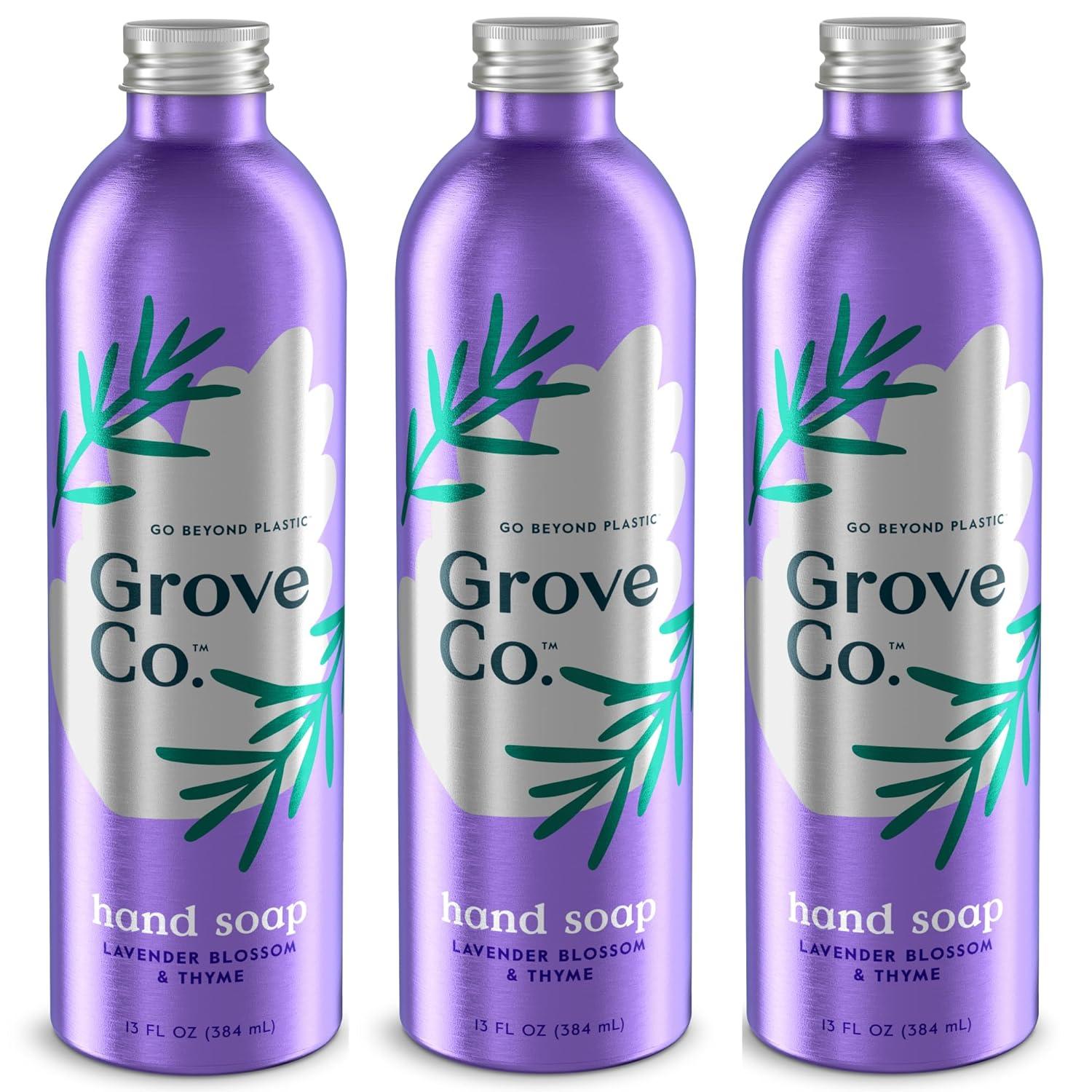 imageGrove Co Hydrating Gel Hand Soap Refills 2 x 13 Fl Oz 1 x Reusable Glass Soap Dispenser PlasticFree ampamp Liquid Refillable Starter Kit Natural Orange ampamp Rosemary FragranceLavender Thyme