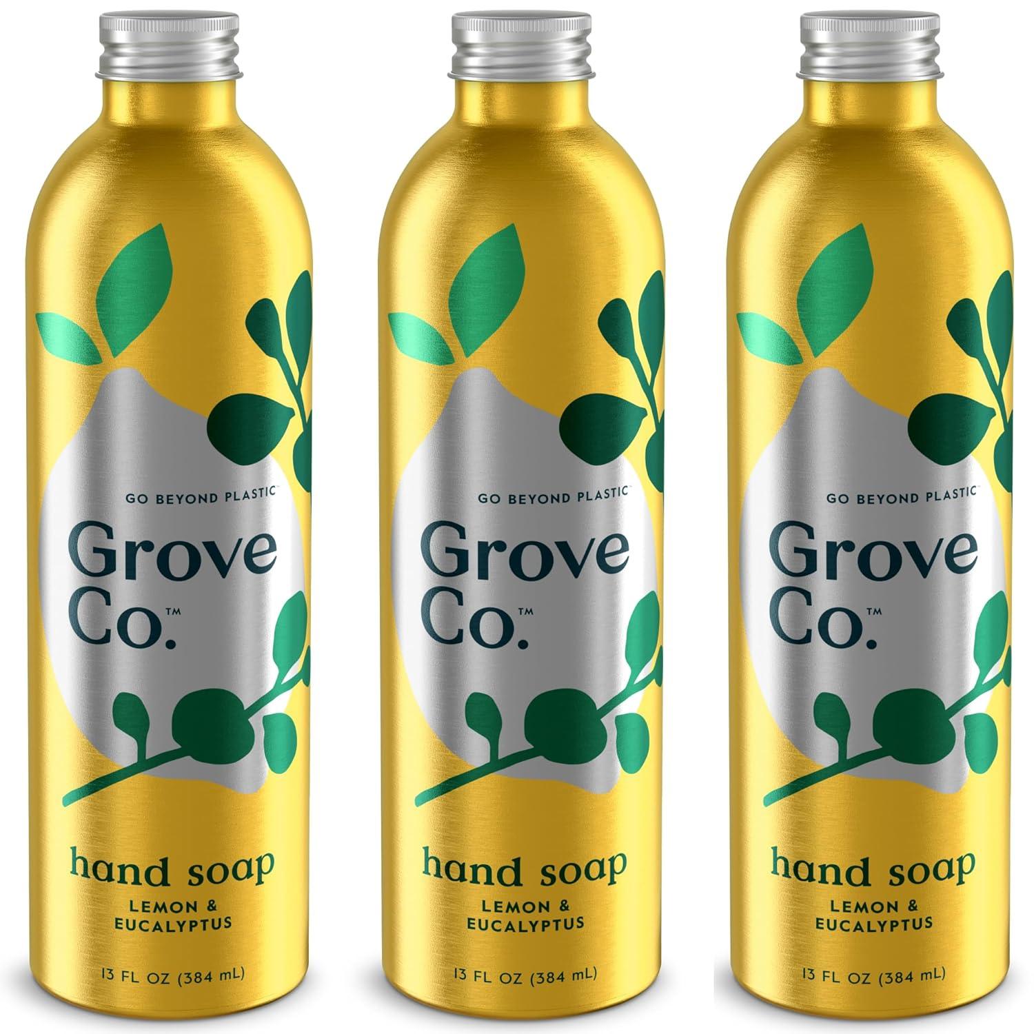 imageGrove Co Hydrating Gel Hand Soap Refills 2 x 13 Fl Oz 1 x Reusable Glass Soap Dispenser PlasticFree ampamp Liquid Refillable Starter Kit Natural Orange ampamp Rosemary FragranceLemon Eucalyptus