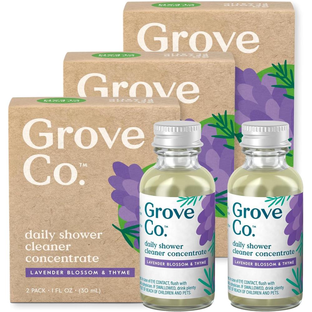 imageGrove Co Daily Shower Cleaner Refill Concentrate 2 x 1 Fl Oz  1 x Reusable Glass Spray Bottle 16 Oz PlantBased Cleaning Supplies Reduced Plastic Lavender Blossom ampamp Thyme FragranceLavender Blossom  Thyme
