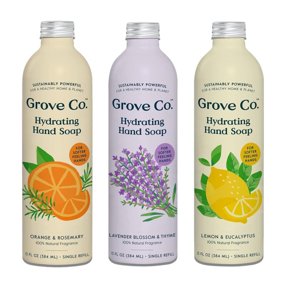 imageGrove Co Hydrating Gel Hand Soap Refills 2 x 13 Fl Oz 1 x Reusable Glass Soap Dispenser PlasticFree ampamp Liquid Refillable Starter Kit Natural Orange ampamp Rosemary FragranceVariety Refill