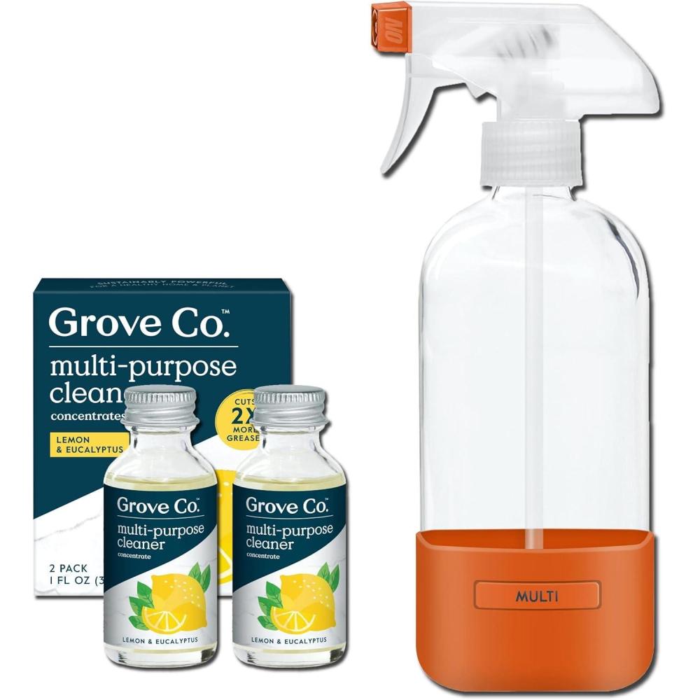 imageGrove Co Multi Purpose Cleaner Refill Concentrate 2 x 1 Oz Glass Spray Bottle 16 Oz Plantbased Household Cleaning Supplies Bundle No Plastic Waste 100 Natural Lemon ampamp Eucalyptus ScentLemon Eucalyptus