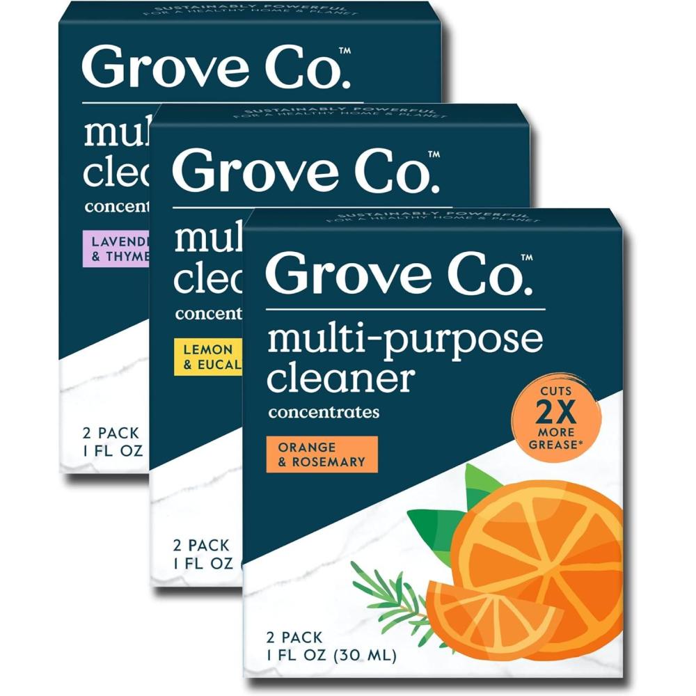 imageGrove Co Multi Purpose Cleaner Refill Concentrate 2 x 1 Oz Glass Spray Bottle 16 Oz Plantbased Household Cleaning Supplies Bundle No Plastic Waste 100 Natural Lemon ampamp Eucalyptus ScentVariety Refill