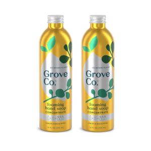 Grove Co. Foaming Hand Soap Concentrate (12 Fl Oz) + Reusable Glass Soap Dispenser, Plastic-Free Liquid Refillable Starter Kit, Natural Lemon & Eucalyptus Fragrance(Lemon & Eucalyptus)
