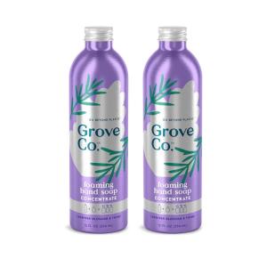 Grove Co. Foaming Hand Soap Concentrate (12 Fl Oz) + Reusable Glass Soap Dispenser, Plastic-Free Liquid Refillable Starter Kit, Natural Lemon & Eucalyptus Fragrance(Lavendar & Thyme)