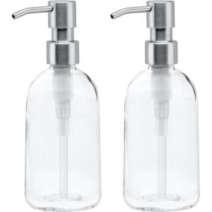 Grove Co. Gel Hand Soap Dispenser (13.5 Oz) 2 x Refillable Glass Bottles with Stainless Steel Pump, Reusable Liquid Soap Refill Set, Square Base, Reduce Plastic Waste Bundle(Gel Hand Soap Dispenser)