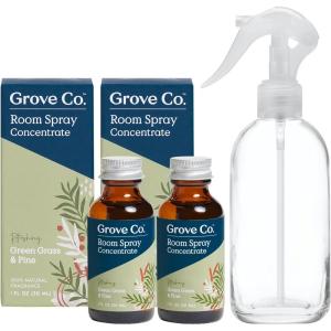 Grove Co. Liquid Air Freshener Refills (2 x 1oz) + Room Spray Glass Bottle, 100% Natural Green Grass & Pine Room Fragrance