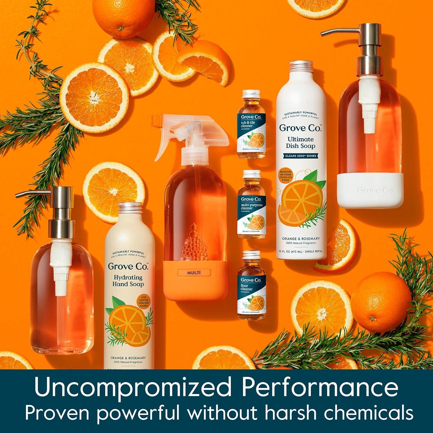 imageGrove Co Tub and Tile Cleaner Refill Concentrate 2 x 1 Fl Oz 1 x Reusable Glass Spray Bottle 16 Oz PlantBased Cleaning Supplies Bundle No Plastic Waste 100 Natural Orange amp Rosemary ScentOrange Rosemary