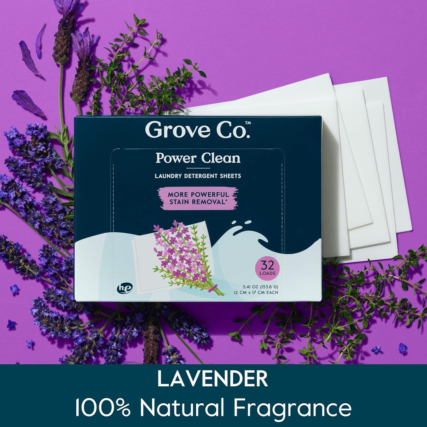 imageGrove Co Laundry Detergent Sheets Power Clean Dissolving Washer Sheets 2 Pack 64 Loads Tough Stain Remover 100 Natural Lavender Blossom amp Thyme FragranceLavender Thyme