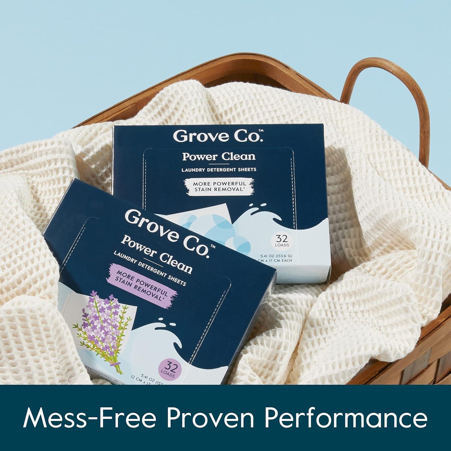 imageGrove Co Laundry Detergent Sheets Power Clean Dissolving Washer Sheets 2 Pack 64 Loads Tough Stain Remover 100 Natural Lavender Blossom amp Thyme FragranceLavender Thyme