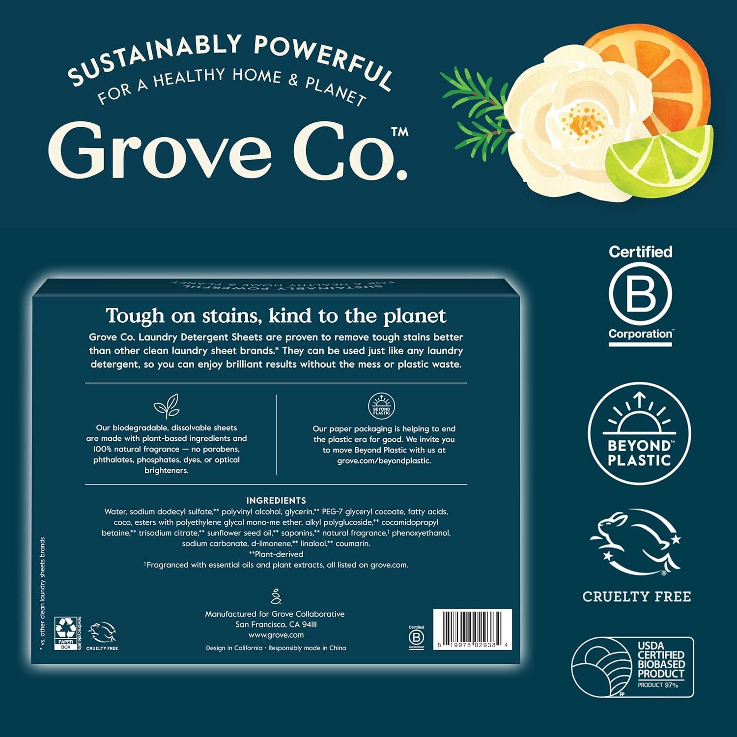 imageGrove Co Laundry Detergent Sheets Power Clean Dissolving Washer Sheets 2 Pack 64 Loads Tough Stain Remover 100 Natural Lavender Blossom amp Thyme FragranceFree Clear