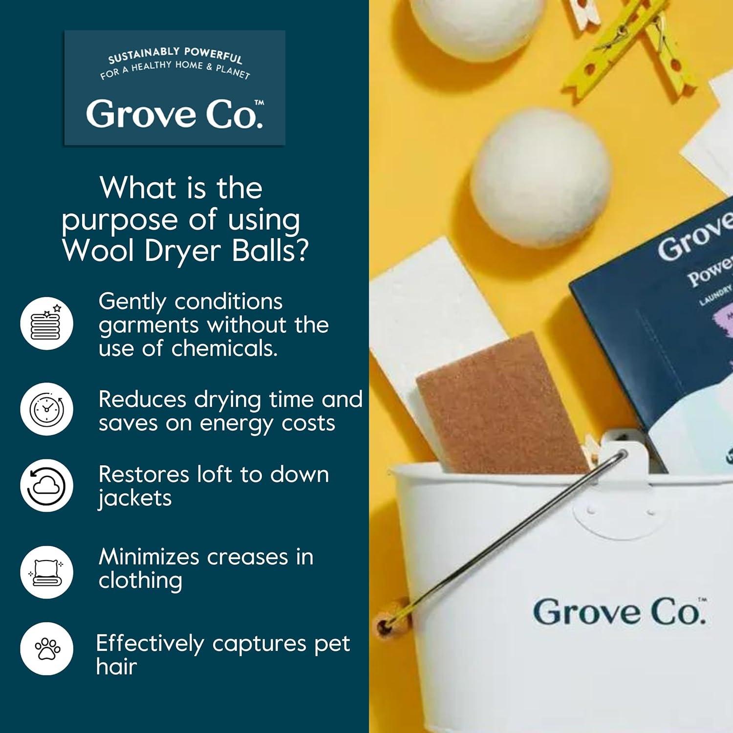 imageGrove Co Wool Dryer Balls Reusable Laundry Balls for Dryer 100 New Zealand Wool Reduce Drying Time Wrinkles amp Static Sustainably Designed Laundry Essentials Hypoallergenic Unscented 3 Pack