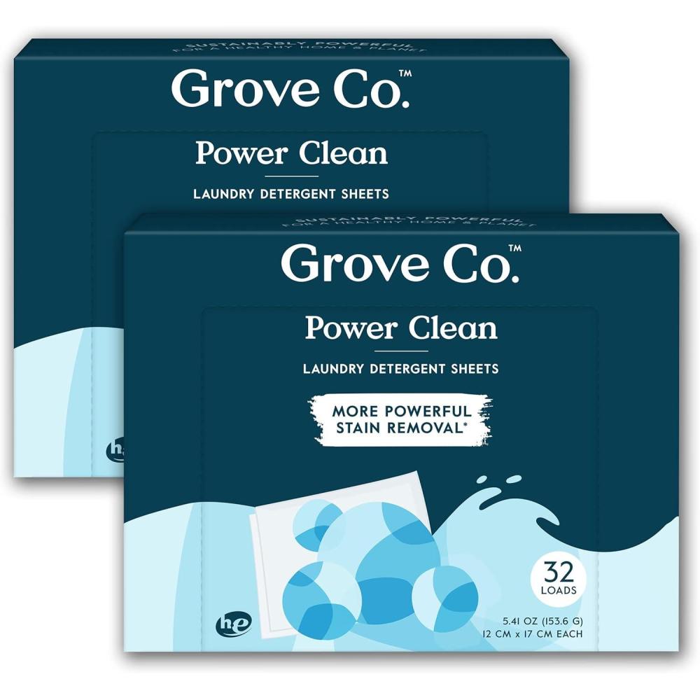 imageGrove Co Laundry Detergent Sheets Power Clean Dissolving Washer Sheets 2 Pack  64 Loads Tough Stain Remover 100 Natural Lavender Blossom amp Thyme FragranceFree  Clear