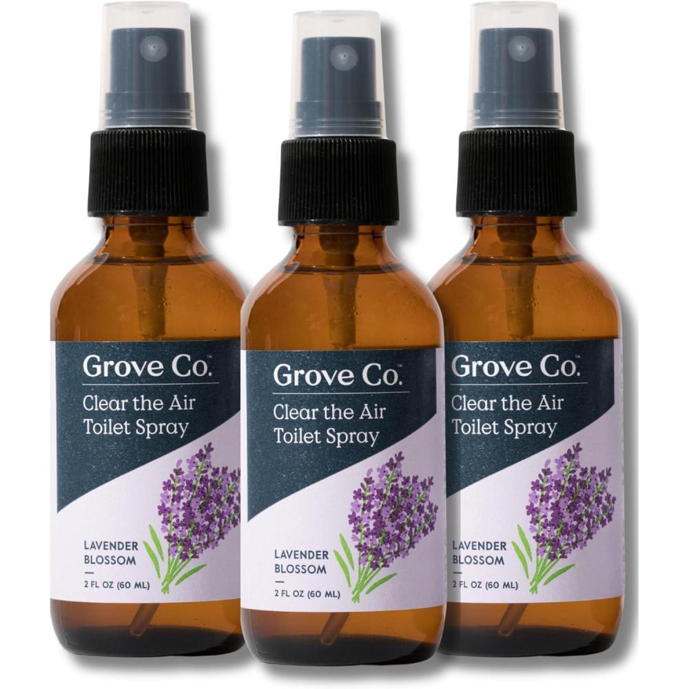 imageGrove Co Toilet Spray Clear the Air Bathroom Spray Air Freshener 2 fl oz Odor Eliminator for Strong Odor 100 Natural Lavender Blossom Scent Vegan Paraben amp Phthalate Free Pack of 3Lavender