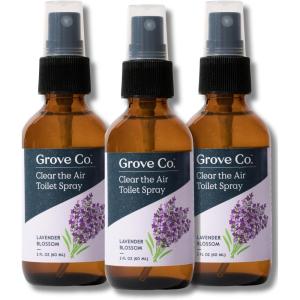 Grove Co. Toilet Spray, Clear the Air Bathroom Spray Air Freshener (2 fl oz) Odor Eliminator for Strong Odor, 100% Natural Lavender Blossom Scent, Vegan, Paraben & Phthalate Free (Pack of 3)(Lavender)