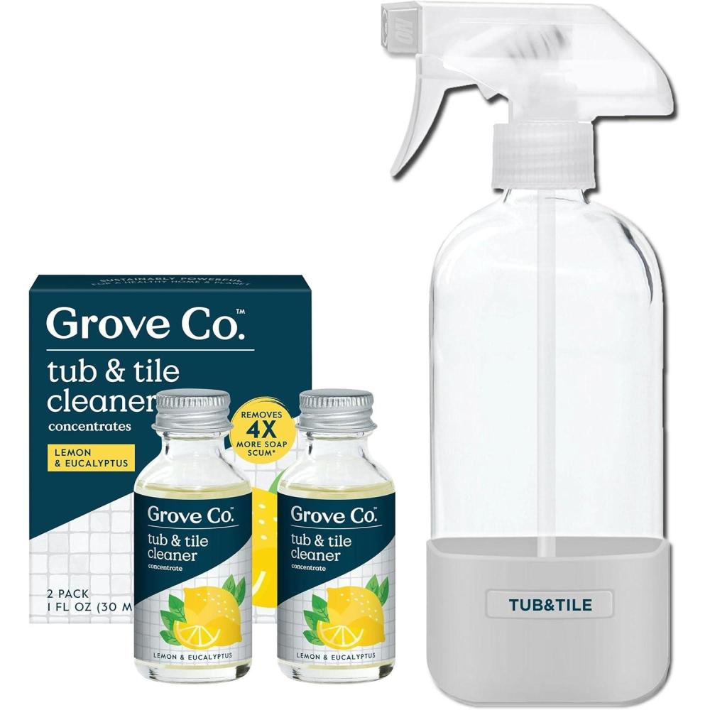 imageGrove Co Tub and Tile Cleaner Refill Concentrate 6 x 1 Fl Oz PlantBased Household Cleaning Supplies No Plastic Waste 100 Natural Lemon amp Eucalyptus Fragrance 3 x 2 Pack RefillsLemon  Eucalyptus