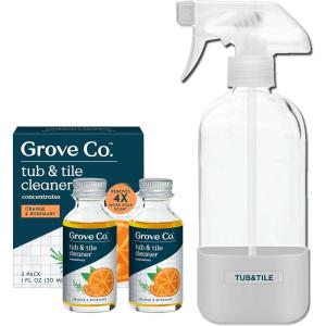 Grove Co. Tub and Tile Cleaner, Refill Concentrate (6 x 1 Fl Oz) Plant-Based Household Cleaning Supplies, No Plastic Waste, 100% Natural Lemon & Eucalyptus Fragrance, 3 x 2 Pack Refills(Orange & Rosemary)