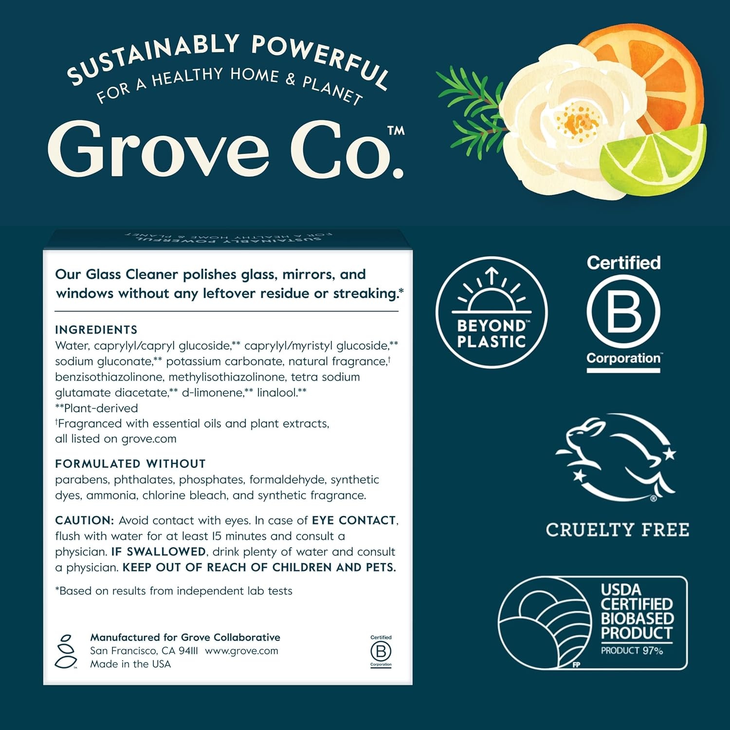 image:imageGrove Co Glass Cleaner Refill Concentrate 2 x 1 Fl Oz 1 x Reusable Glass Spray Bottle 16 Oz PlantBased Cleaning Supplies Bundle No Plastic Waste 100 Natural Lemon amp Eucalyptus Fragrance