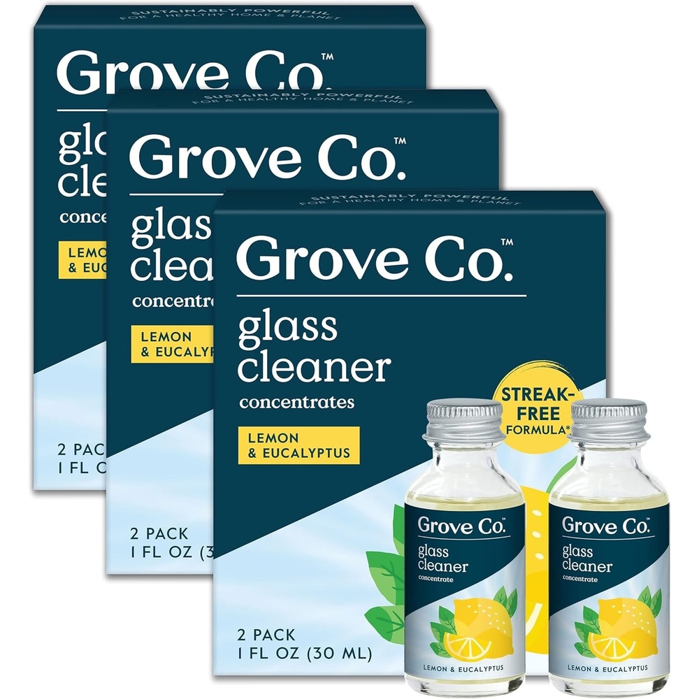 image:imageGrove Co Glass Cleaner Refill Concentrate 6 x 1 Fl Oz Streak Free PlantBased Household Cleaning Supplies No Plastic Waste 100 Natural Lemon amp Eucalyptus Fragrance 3 x 2 Pack Refills