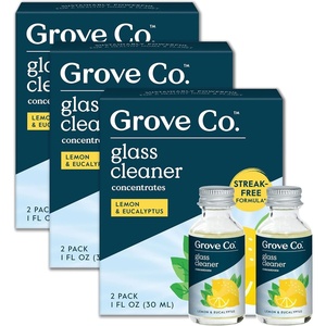 Grove Co. Glass Cleaner, Refill Concentrate (6 x 1 Fl Oz) Streak Free, Plant-Based Household Cleaning Supplies, No Plastic Waste, 100% Natural Lemon & Eucalyptus Fragrance, 3 x 2 Pack Refills