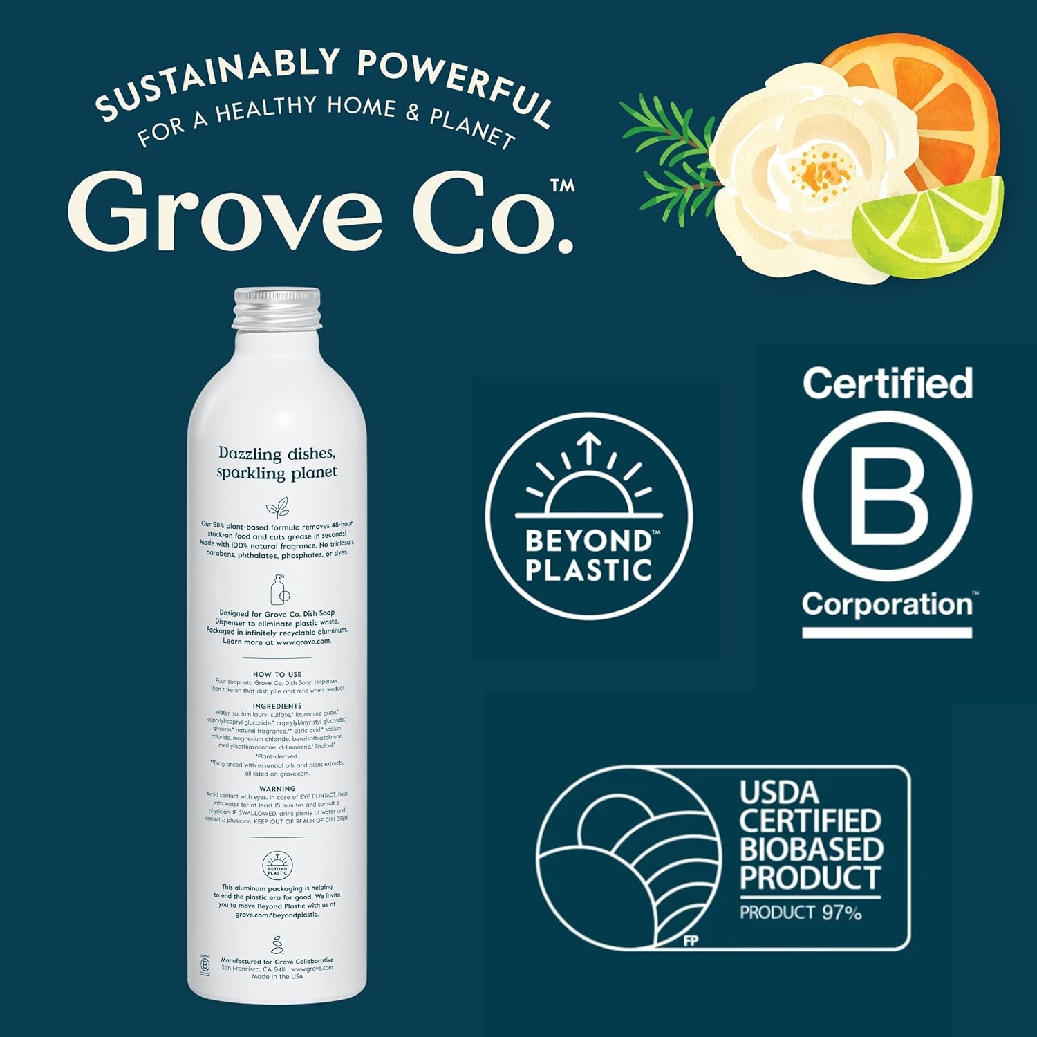 image:imageGrove Co Apple amp Pear Blossom Dish Soap Refill Bundle 3Pack of 16 oz Aluminum Bottles with Reusable Glass Soap Dispenser Natural Fragrance GreaseCutting PlantBased FormulaLavender Blossom Thyme