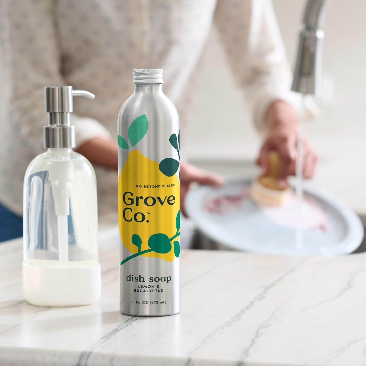 image:imageGrove Co Apple amp Pear Blossom Dish Soap Refill Bundle 3Pack of 16 oz Aluminum Bottles with Reusable Glass Soap Dispenser Natural Fragrance GreaseCutting PlantBased FormulaLemon Eucalyptus