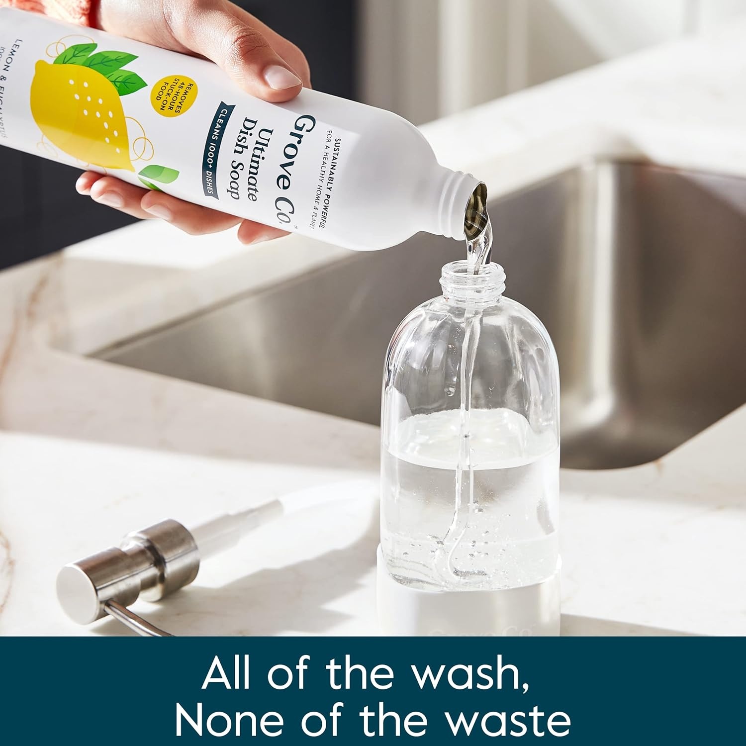 image:imageGrove Co Apple amp Pear Blossom Dish Soap Refill Bundle 3Pack of 16 oz Aluminum Bottles with Reusable Glass Soap Dispenser Natural Fragrance GreaseCutting PlantBased FormulaLemon Eucalyptus