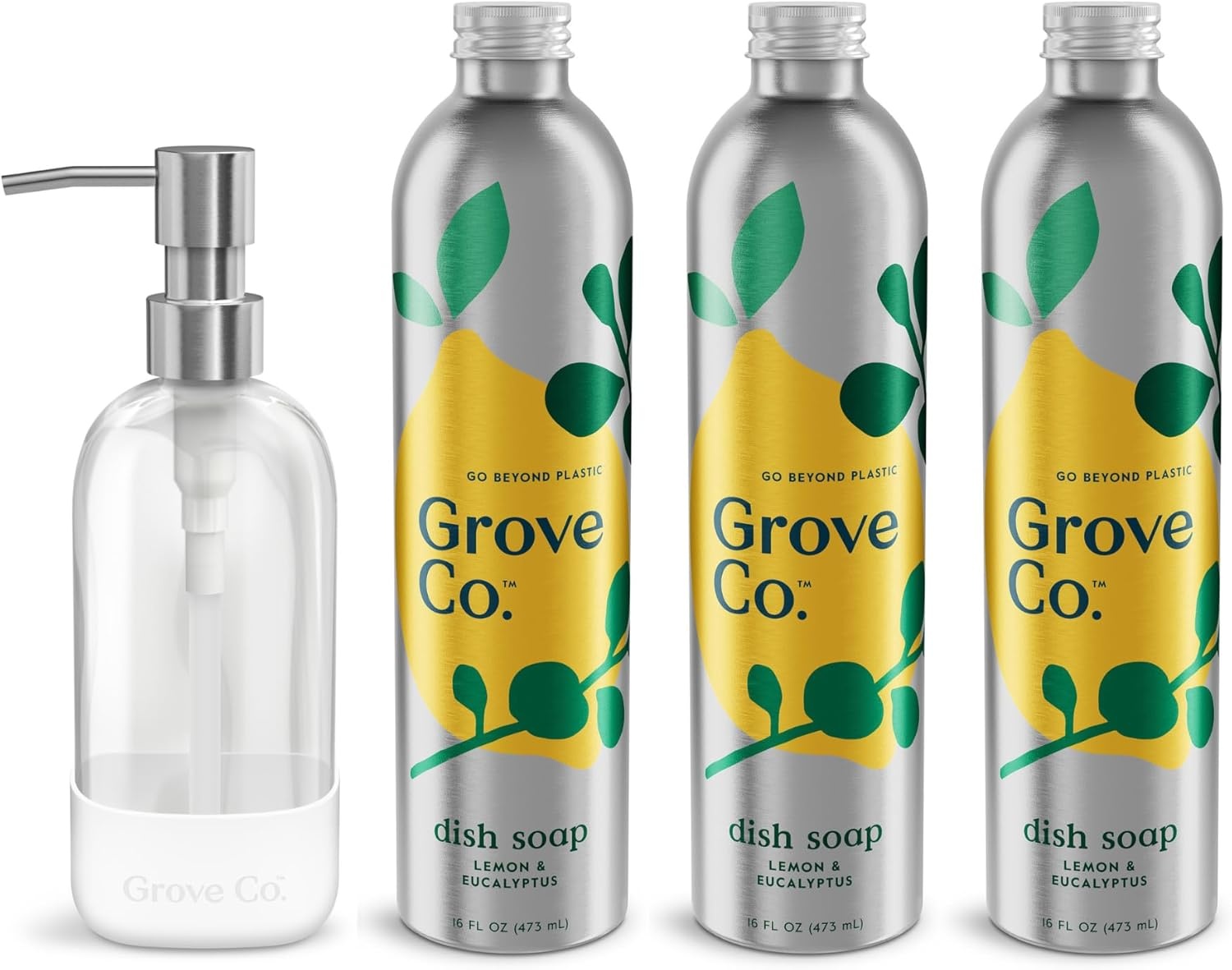 image:imageGrove Co Apple amp Pear Blossom Dish Soap Refill Bundle 3Pack of 16 oz Aluminum Bottles with Reusable Glass Soap Dispenser Natural Fragrance GreaseCutting PlantBased FormulaLemon Eucalyptus