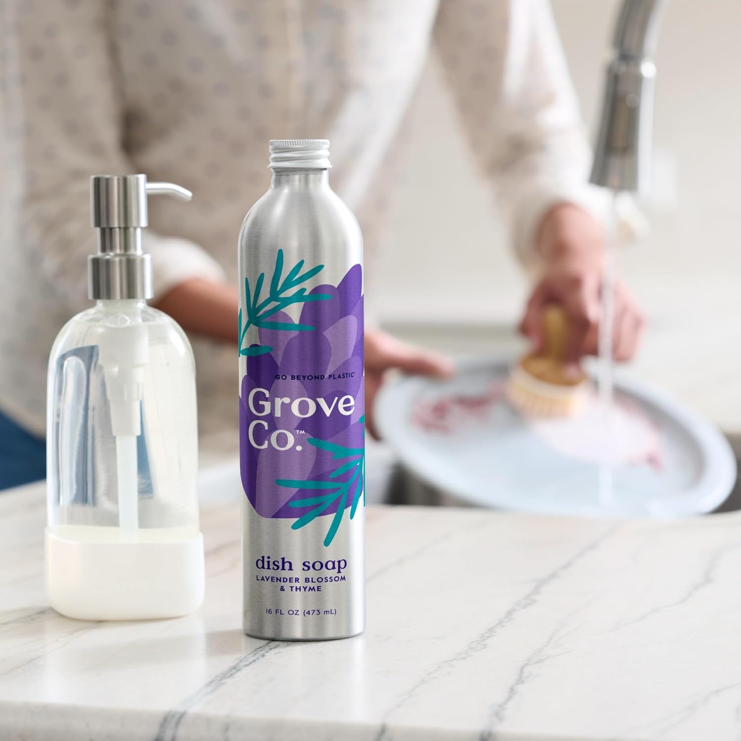 image:imageGrove Co Apple amp Pear Blossom Dish Soap Refill Bundle 3Pack of 16 oz Aluminum Bottles with Reusable Glass Soap Dispenser Natural Fragrance GreaseCutting PlantBased FormulaLavender Blossom Thyme