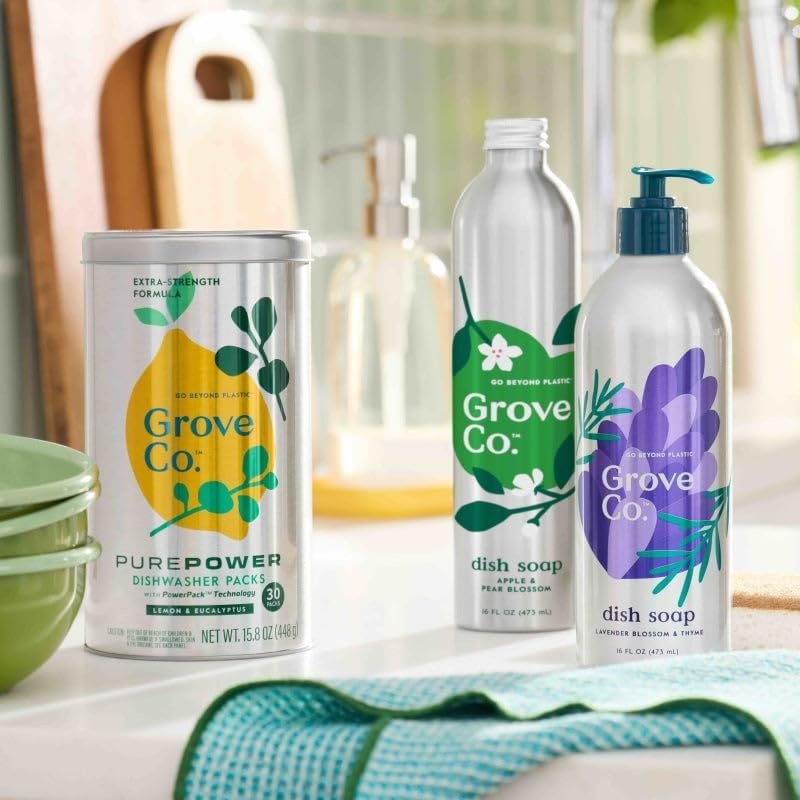 image:imageGrove Co Apple amp Pear Blossom Dish Soap Refill Bundle 3Pack of 16 oz Aluminum Bottles with Reusable Glass Soap Dispenser Natural Fragrance GreaseCutting PlantBased FormulaApple Pear Blossom