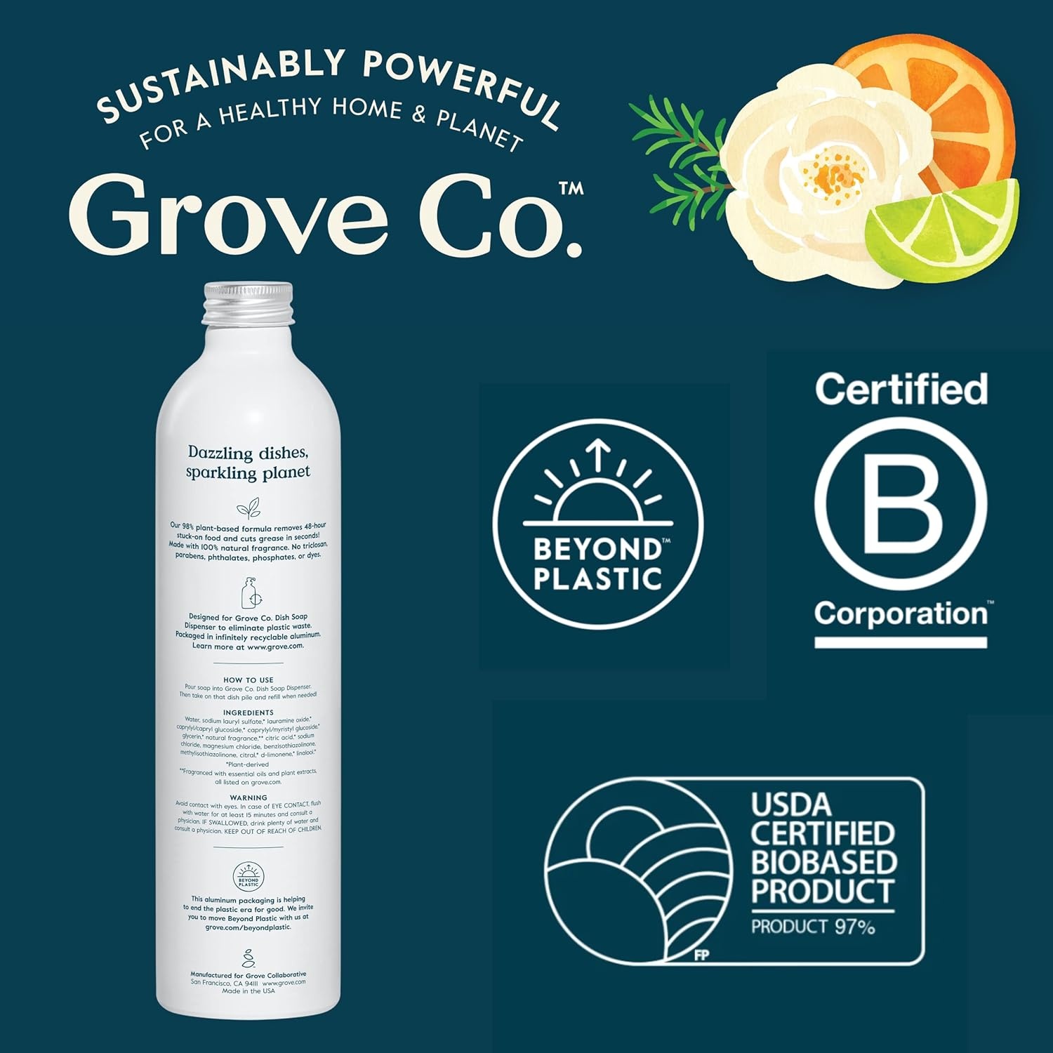 image:imageGrove Co Apple amp Pear Blossom Dish Soap Refill Bundle 3Pack of 16 oz Aluminum Bottles with Reusable Glass Soap Dispenser Natural Fragrance GreaseCutting PlantBased FormulaLemon Eucalyptus