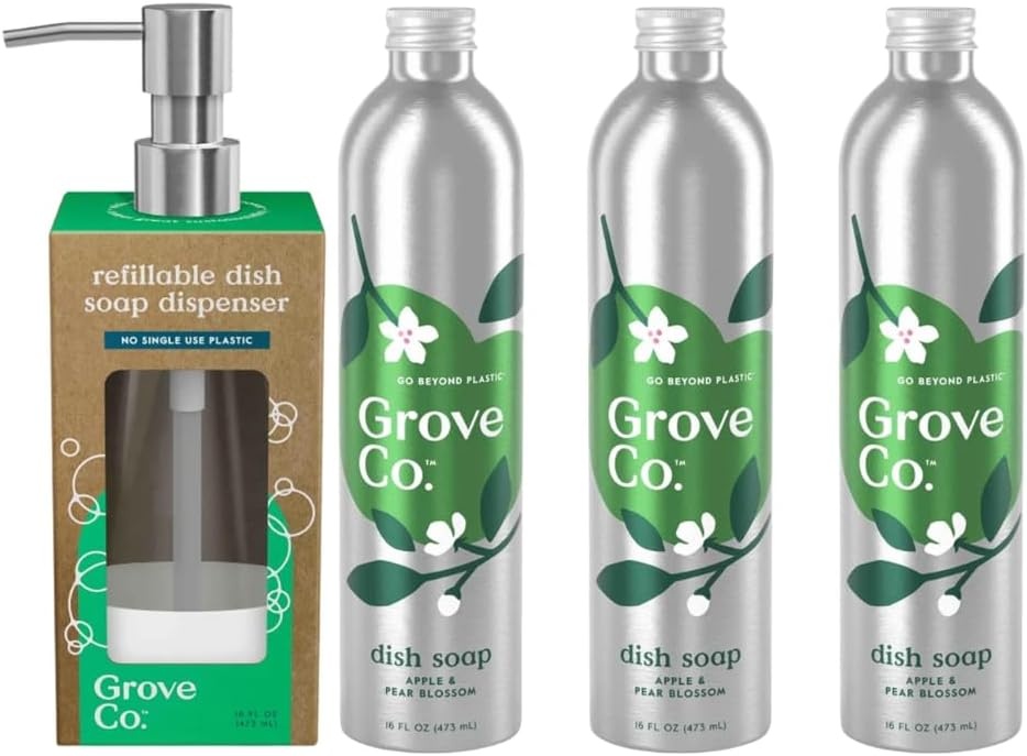 image:imageGrove Co Apple amp Pear Blossom Dish Soap Refill Bundle 3Pack of 16 oz Aluminum Bottles with Reusable Glass Soap Dispenser Natural Fragrance GreaseCutting PlantBased FormulaApple Pear Blossom