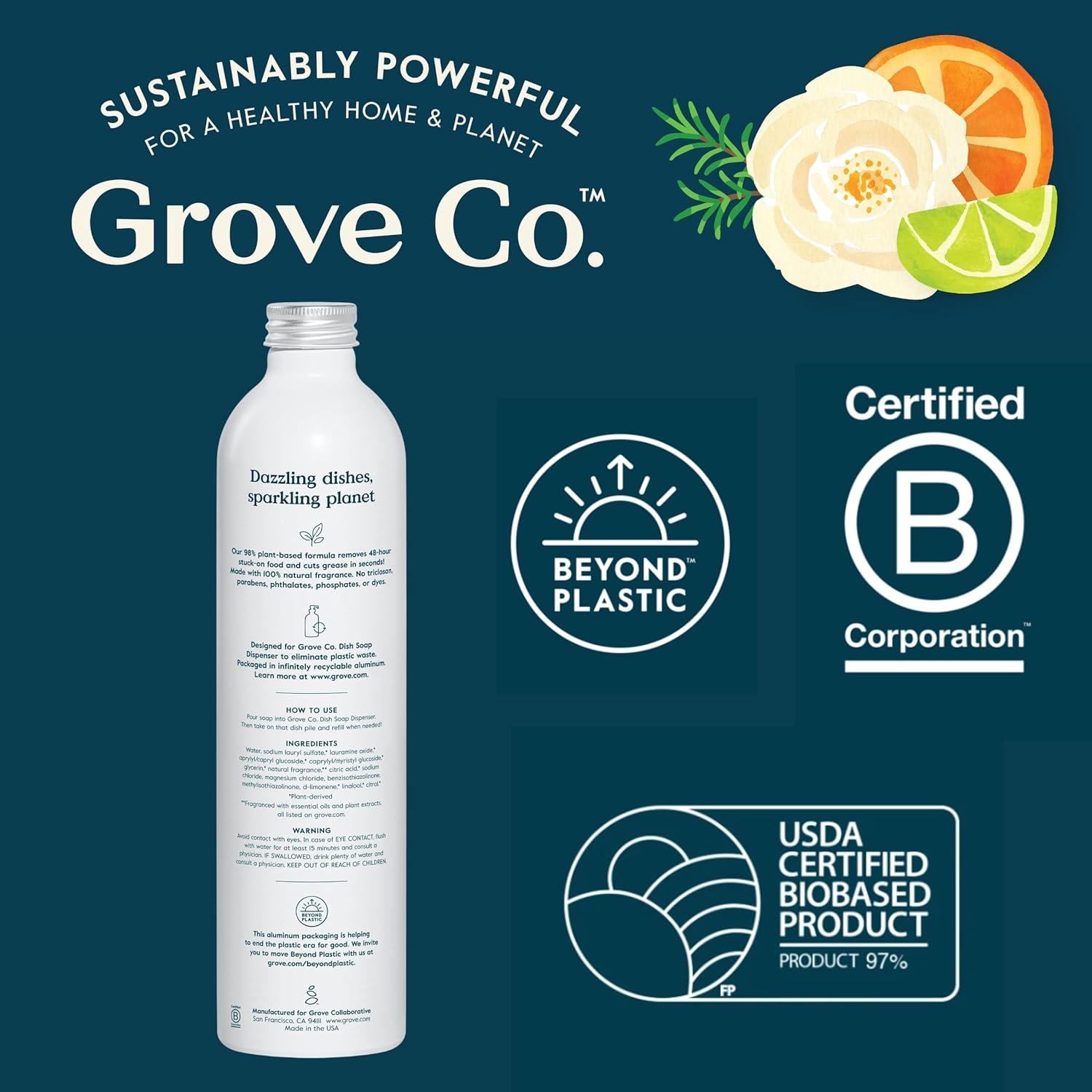 image:imageGrove Co Apple amp Pear Blossom Dish Soap Refill Bundle 3Pack of 16 oz Aluminum Bottles with Reusable Glass Soap Dispenser Natural Fragrance GreaseCutting PlantBased FormulaOrange Rosemary