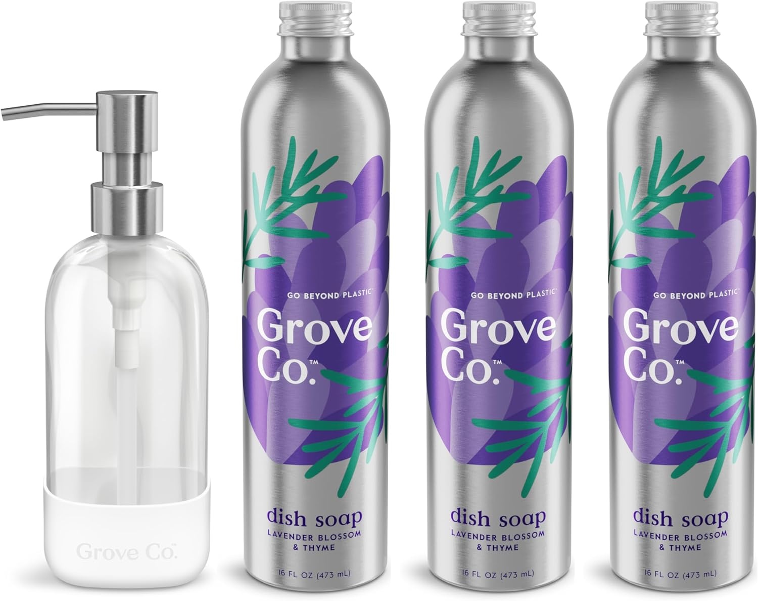 image:imageGrove Co Apple amp Pear Blossom Dish Soap Refill Bundle 3Pack of 16 oz Aluminum Bottles with Reusable Glass Soap Dispenser Natural Fragrance GreaseCutting PlantBased FormulaLavender Blossom Thyme