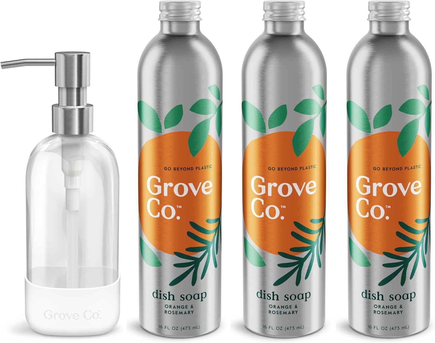 image:imageGrove Co Apple amp Pear Blossom Dish Soap Refill Bundle 3Pack of 16 oz Aluminum Bottles with Reusable Glass Soap Dispenser Natural Fragrance GreaseCutting PlantBased FormulaOrange Rosemary