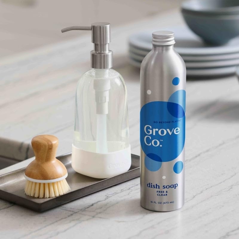 image:imageGrove Co Apple amp Pear Blossom Dish Soap Refill Bundle 3Pack of 16 oz Aluminum Bottles with Reusable Glass Soap Dispenser Natural Fragrance GreaseCutting PlantBased FormulaFree Clear