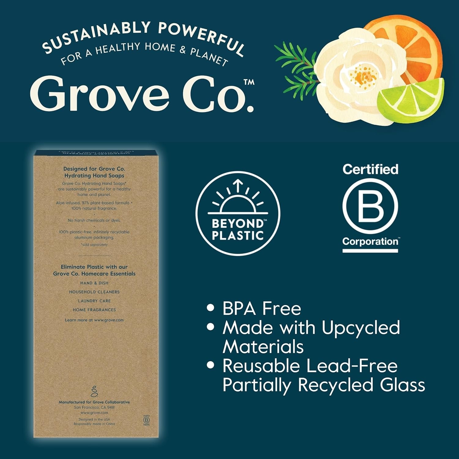 image:imageGrove Co Glass Hand Soap Dispenser with Brushed Stainless Steel Pump Refillable amp Reusable Kitchen and Bathroom Soap Bottle EcoFriendly Sustainable Home Decor 135 oz ClearSilverCleart