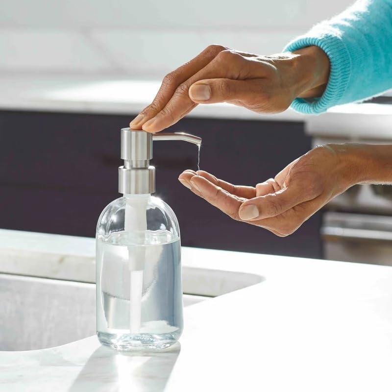 image:imageGrove Co Glass Hand Soap Dispenser with Brushed Stainless Steel Pump Refillable amp Reusable Kitchen and Bathroom Soap Bottle EcoFriendly Sustainable Home Decor 135 oz ClearSilverCleart