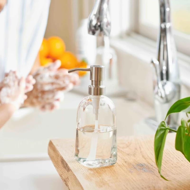 image:imageGrove Co Glass Hand Soap Dispenser with Brushed Stainless Steel Pump Refillable amp Reusable Kitchen and Bathroom Soap Bottle EcoFriendly Sustainable Home Decor 135 oz ClearSilverCleart