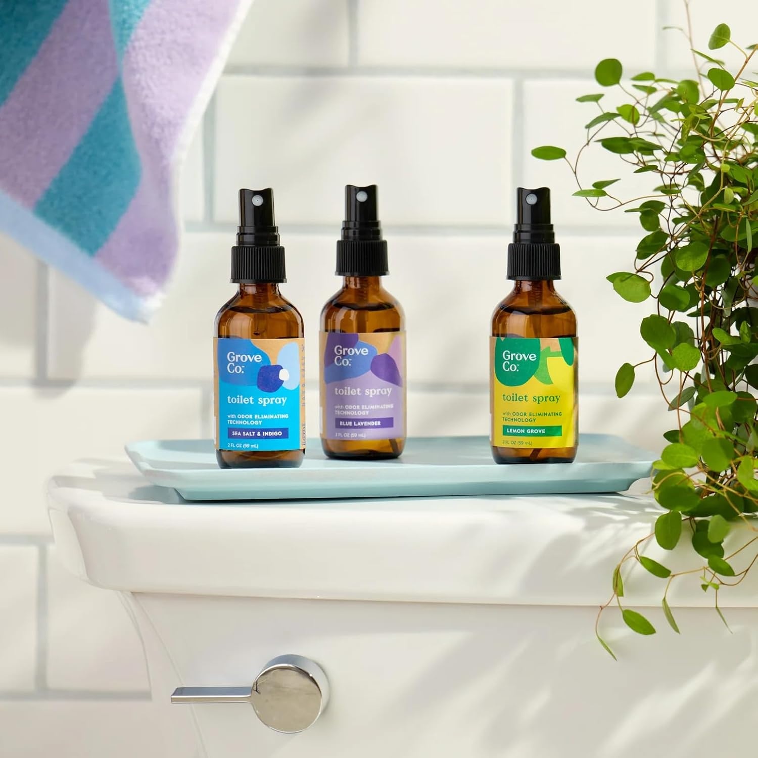 image:imageGrove Co Toilet Spray 2 oz Bathroom Odor Eliminator amp Air Freshener Natural Essential Oil Scent EcoFriendly Recyclable Glass Bottle Travel Size Bathroom Deodorizer Lemon GroveLemon Grove