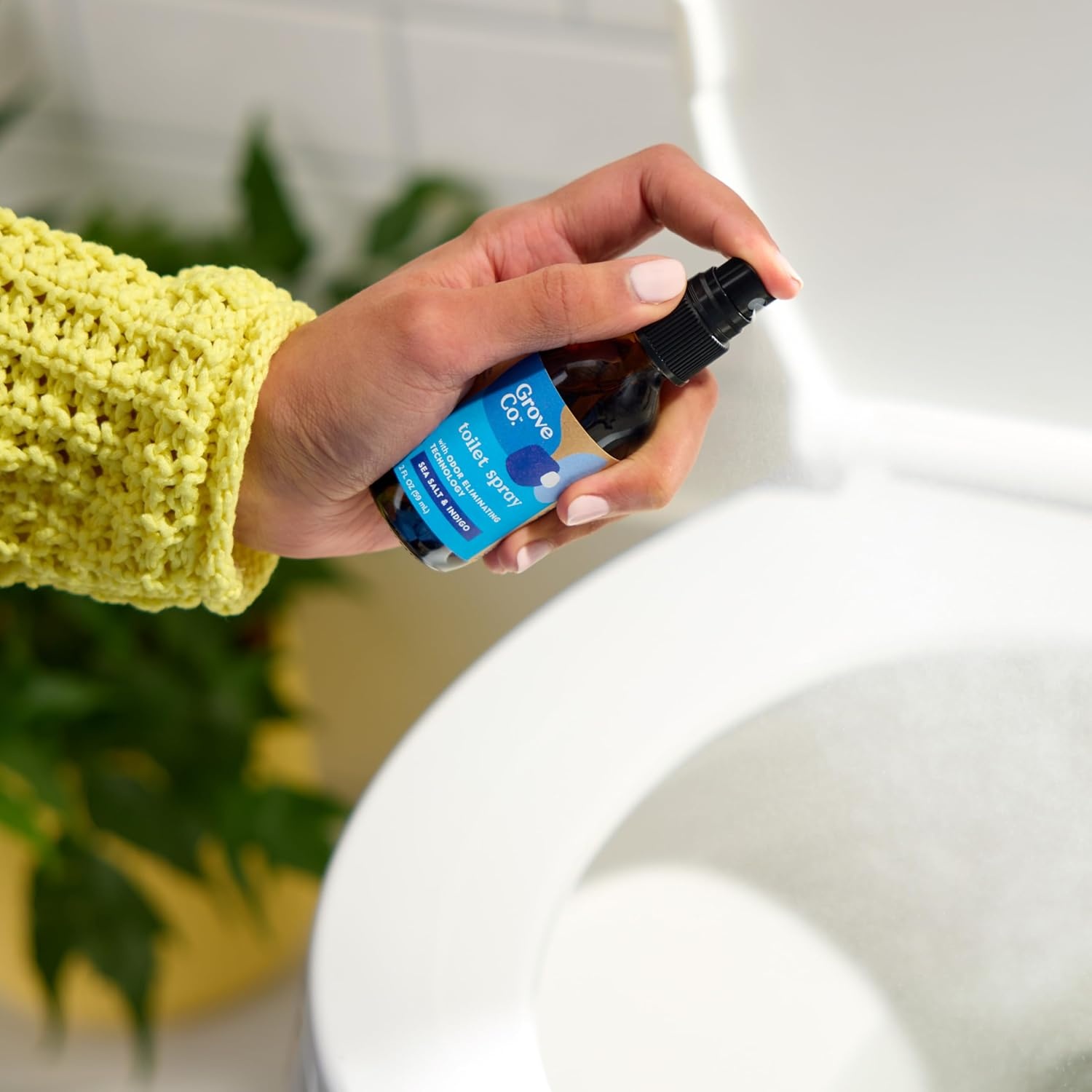 image:imageGrove Co Toilet Spray 2 oz Bathroom Odor Eliminator amp Air Freshener Natural Essential Oil Scent EcoFriendly Recyclable Glass Bottle Travel Size Bathroom Deodorizer Lemon GroveSea Salt Indigo