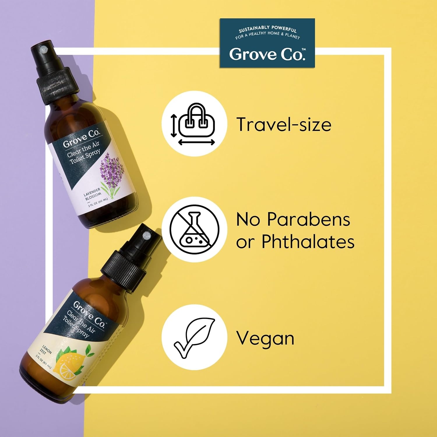 image:imageGrove Co Toilet Spray 2 oz Bathroom Odor Eliminator amp Air Freshener Natural Essential Oil Scent EcoFriendly Recyclable Glass Bottle Travel Size Bathroom Deodorizer Lemon GroveLemon Grove