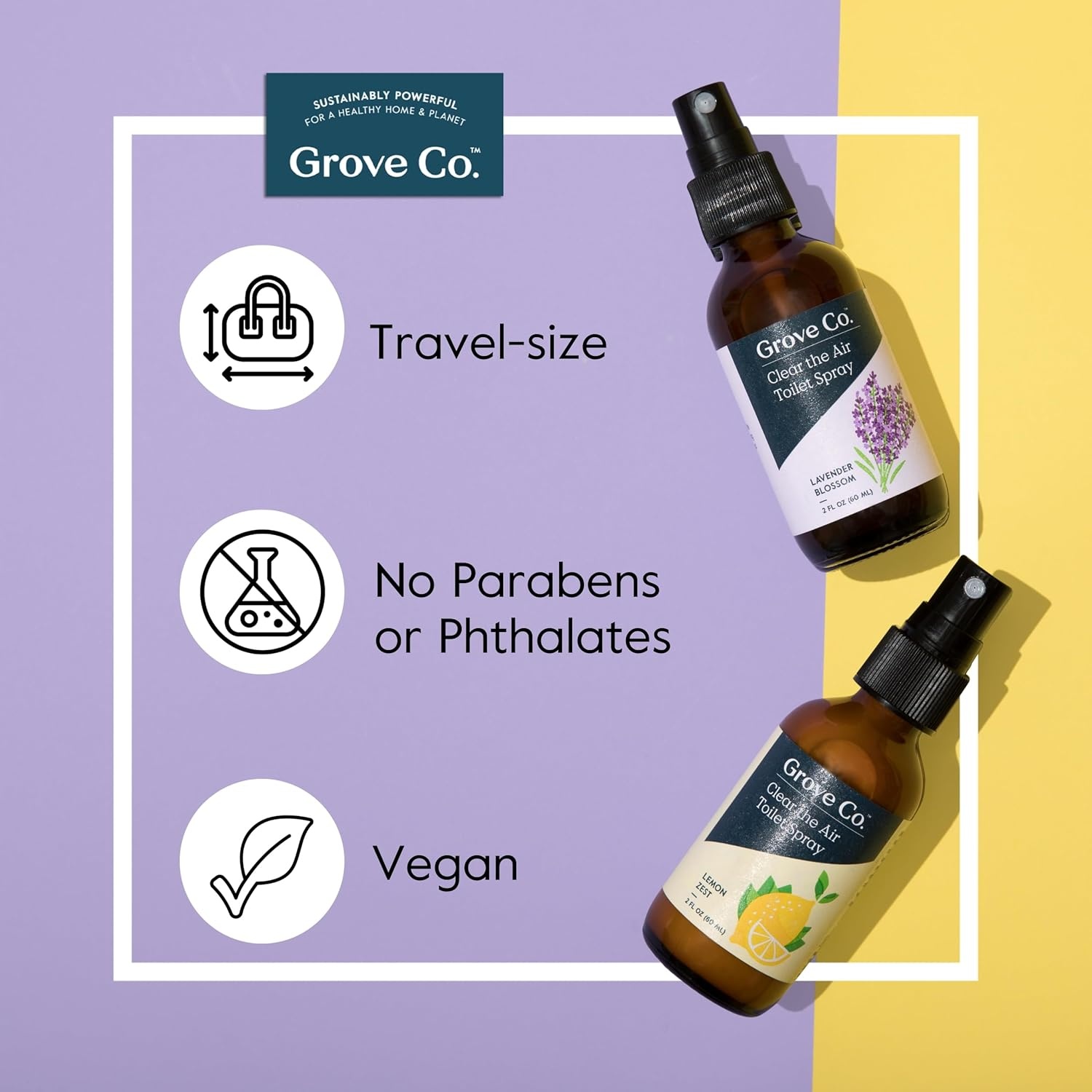 image:imageGrove Co Toilet Spray 2 oz Bathroom Odor Eliminator amp Air Freshener Natural Essential Oil Scent EcoFriendly Recyclable Glass Bottle Travel Size Bathroom Deodorizer Lemon GroveBlue Lavender