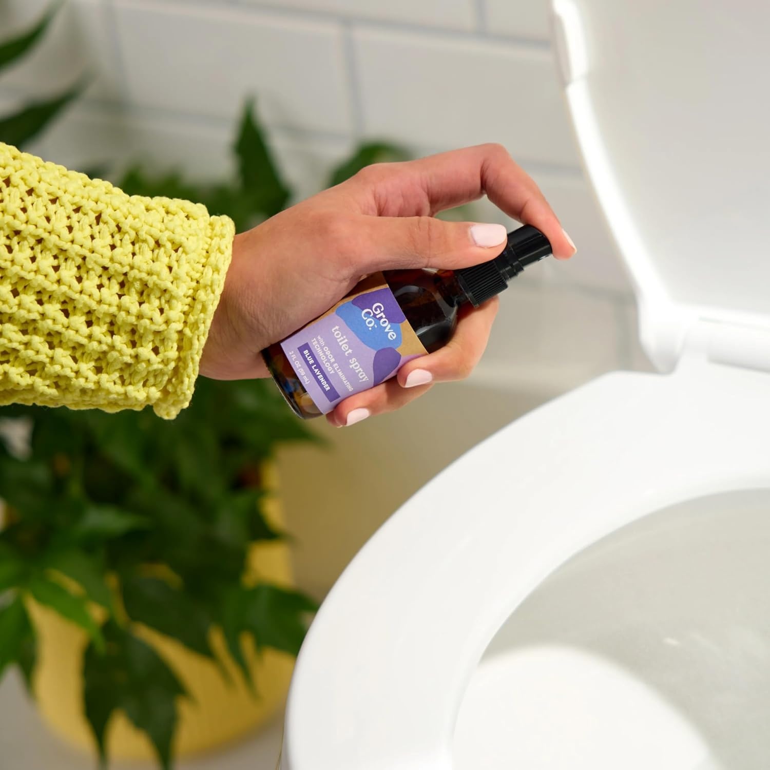 image:imageGrove Co Toilet Spray 2 oz Bathroom Odor Eliminator amp Air Freshener Natural Essential Oil Scent EcoFriendly Recyclable Glass Bottle Travel Size Bathroom Deodorizer Lemon GroveBlue Lavender
