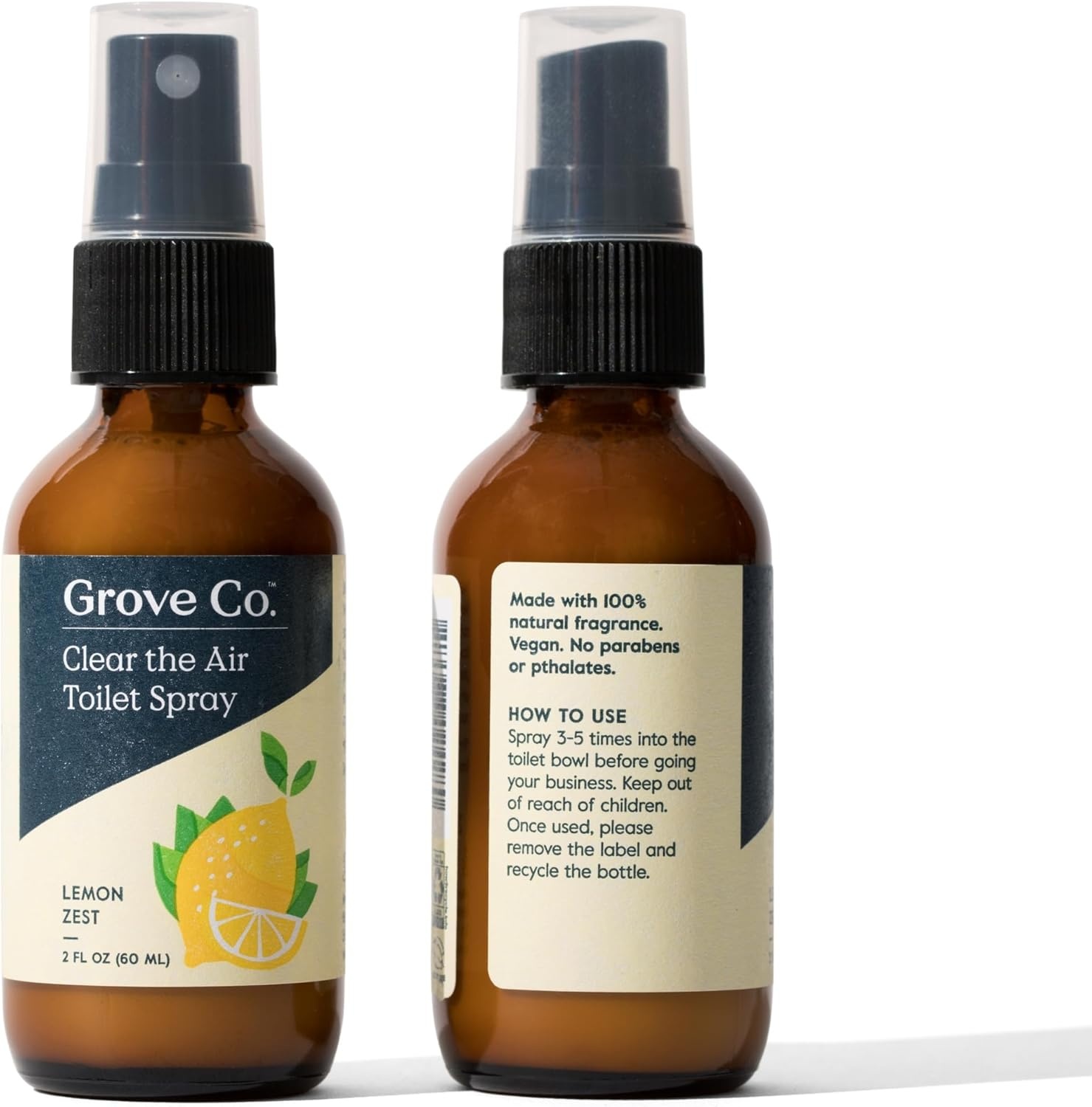image:imageGrove Co Toilet Spray 2 oz Bathroom Odor Eliminator amp Air Freshener Natural Essential Oil Scent EcoFriendly Recyclable Glass Bottle Travel Size Bathroom Deodorizer Lemon GroveLemon Grove