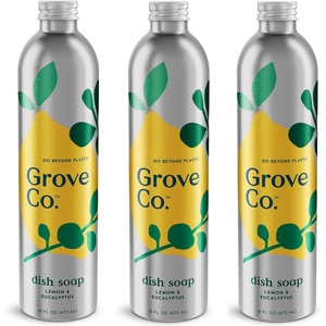 Grove Co. Apple & Pear Blossom Dish Soap Refill Bundle, 3-Pack of 16 oz Aluminum Bottles with Reusable Glass Soap Dispenser, Natural Fragrance Grease-Cutting Plant-Based Formula(Lemon & Eucalyptus)