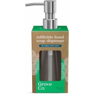Grove Co. Glass Hand Soap Dispenser with Brushed Stainless Steel Pump – Refillable & Reusable Kitchen and Bathroom Soap Bottle – Eco-Friendly Sustainable Home Decor – 13.5 oz, Clear/Silver(Cleart)