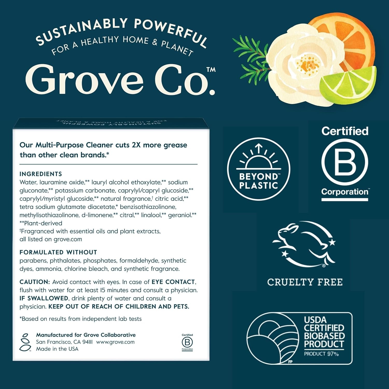 image:imageGrove Co MultiPurpose Cleaner Concentrate Two 1oz Packs Orange amp Rosemary Liquid Surface RefillLemon Eucalyptus