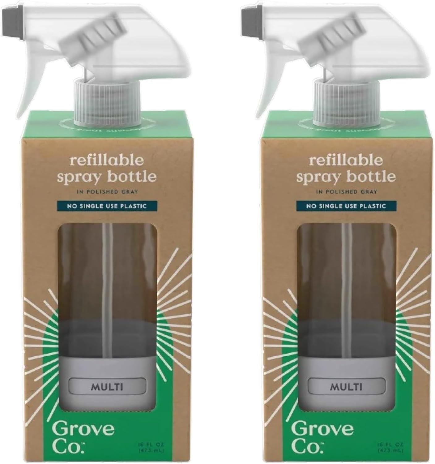 image:imageGrove Co Refillable Glass Spray Bottle 16 oz White Reusable Cleaning Container with Protective Silicone Sleeve amp Slide amp Snap Labeling System For Essential Oil MultiPurpose amp Glass CleanersPolished Gray