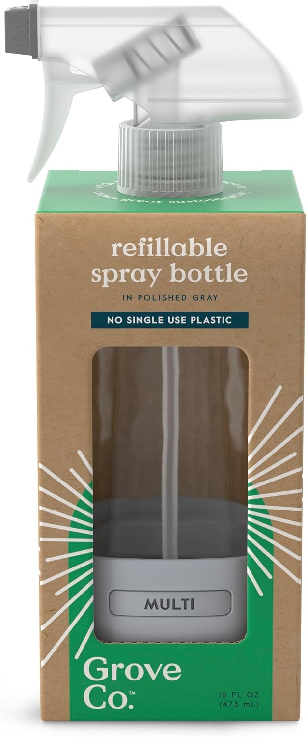 image:imageGrove Co Refillable Glass Spray Bottle 16 oz White Reusable Cleaning Container with Protective Silicone Sleeve amp Slide amp Snap Labeling System For Essential Oil MultiPurpose amp Glass CleanersPolished Gray
