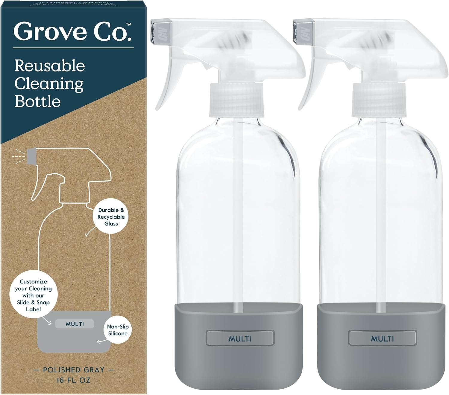 image:imageGrove Co Refillable Glass Spray Bottle 16 oz White Reusable Cleaning Container with Protective Silicone Sleeve amp Slide amp Snap Labeling System For Essential Oil MultiPurpose amp Glass CleanersWhite